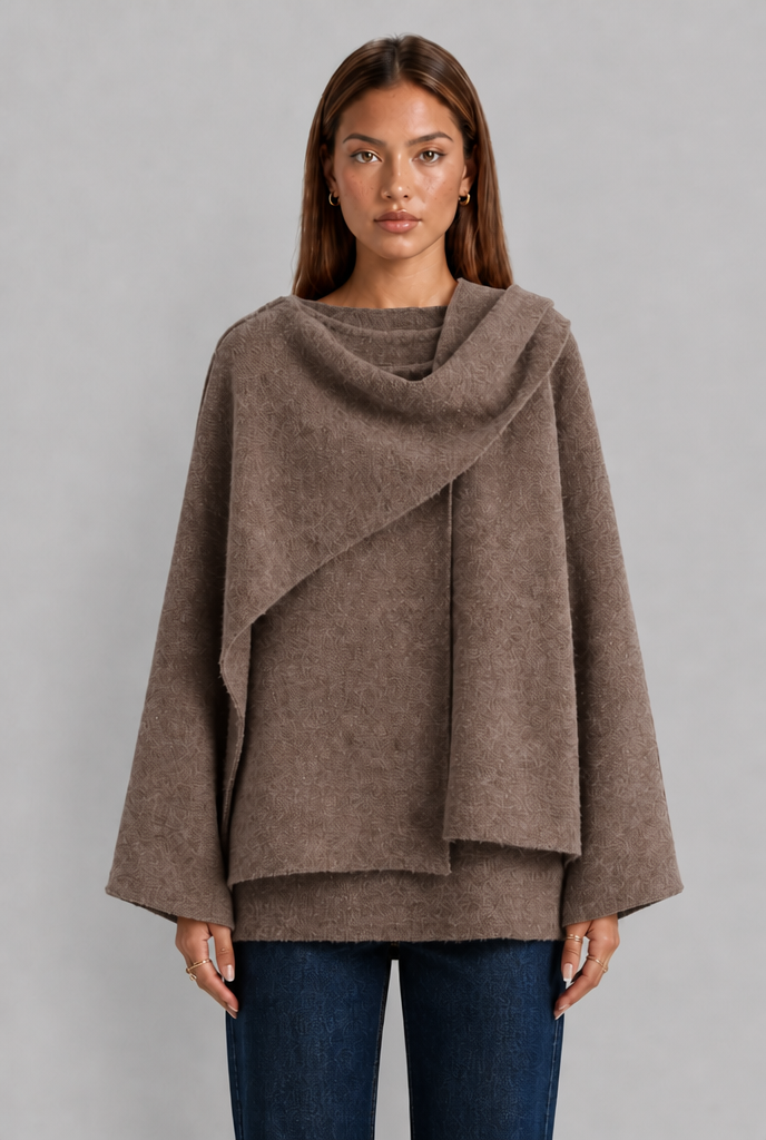 Scarf Coat with Draped Collar