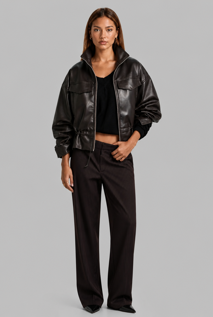 Oversized Leather Bomber Jacket