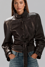 Fitted Leather Jacket with Belt Tie