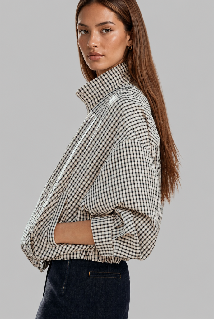 High Neck Gingham Jacket