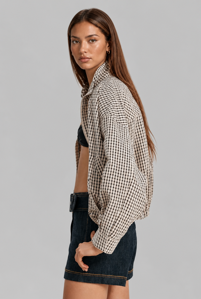 High Neck Gingham Jacket