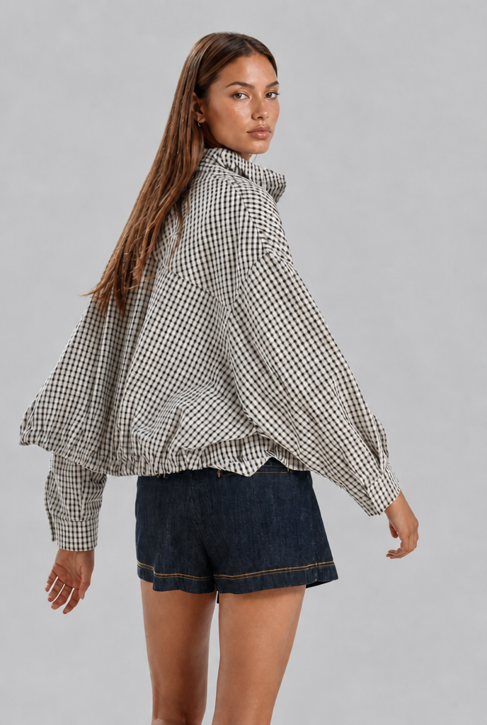 High Neck Gingham Jacket