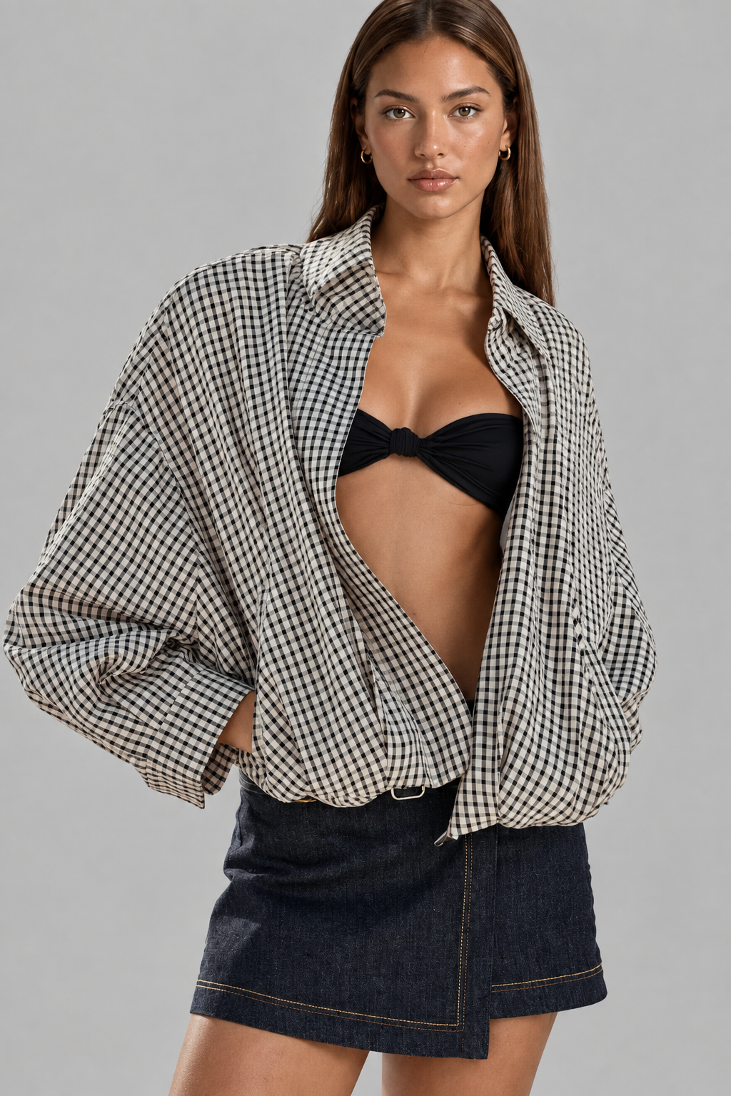 High Neck Gingham Jacket