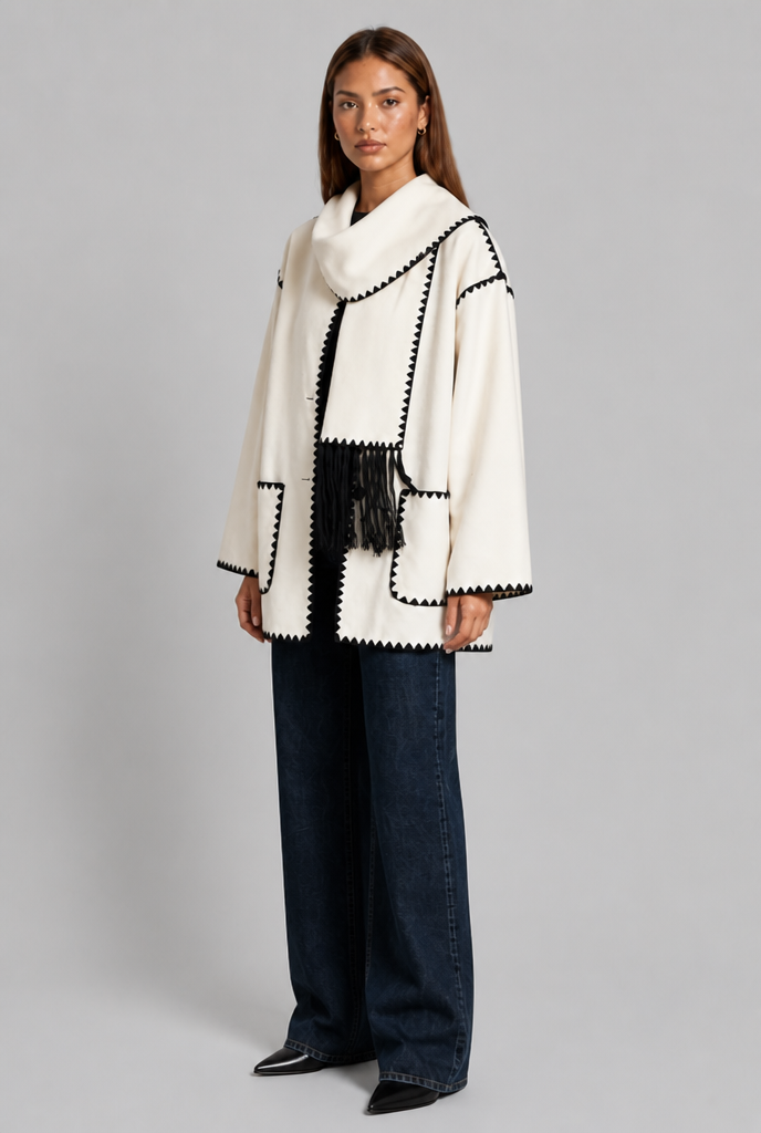 Scarf Coat with Contrast Stitch Trim