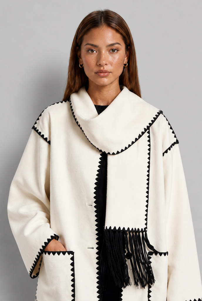 Scarf Coat with Contrast Stitch Trim