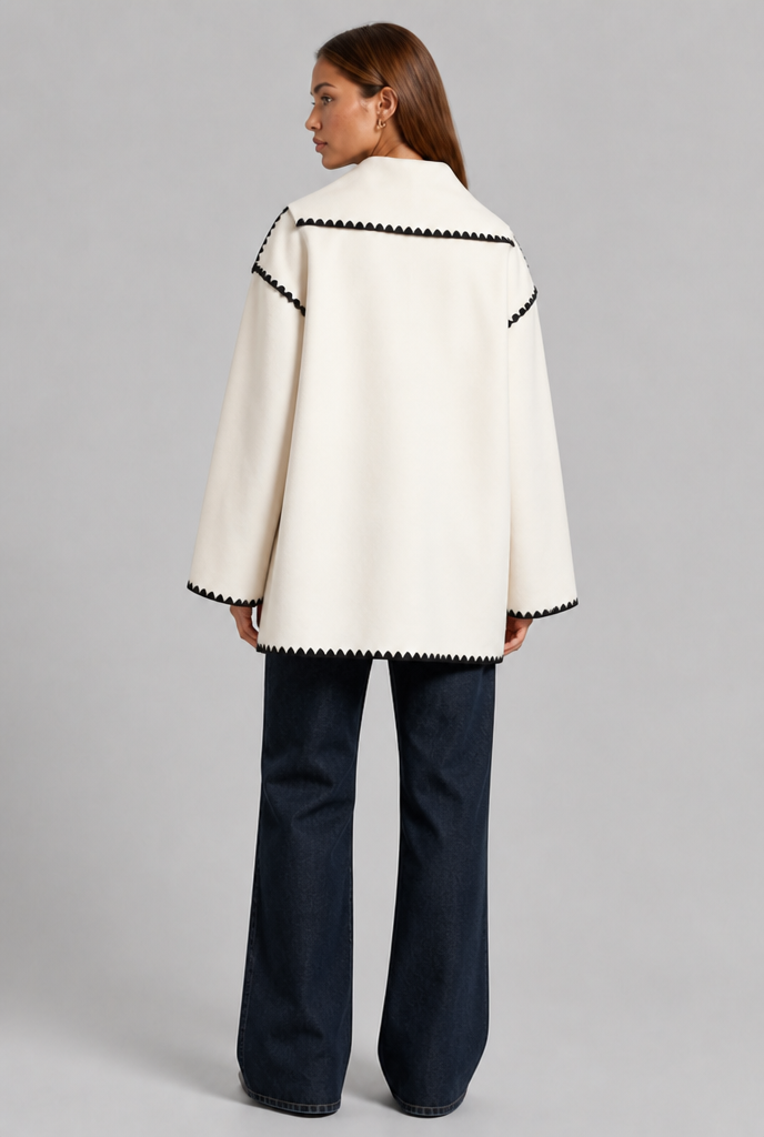 Scarf Coat with Contrast Stitch Trim