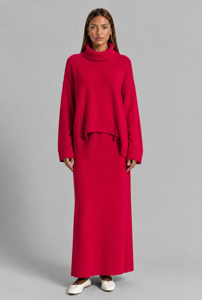 Knitted Turtleneck Jumper & Maxi Skirt Set