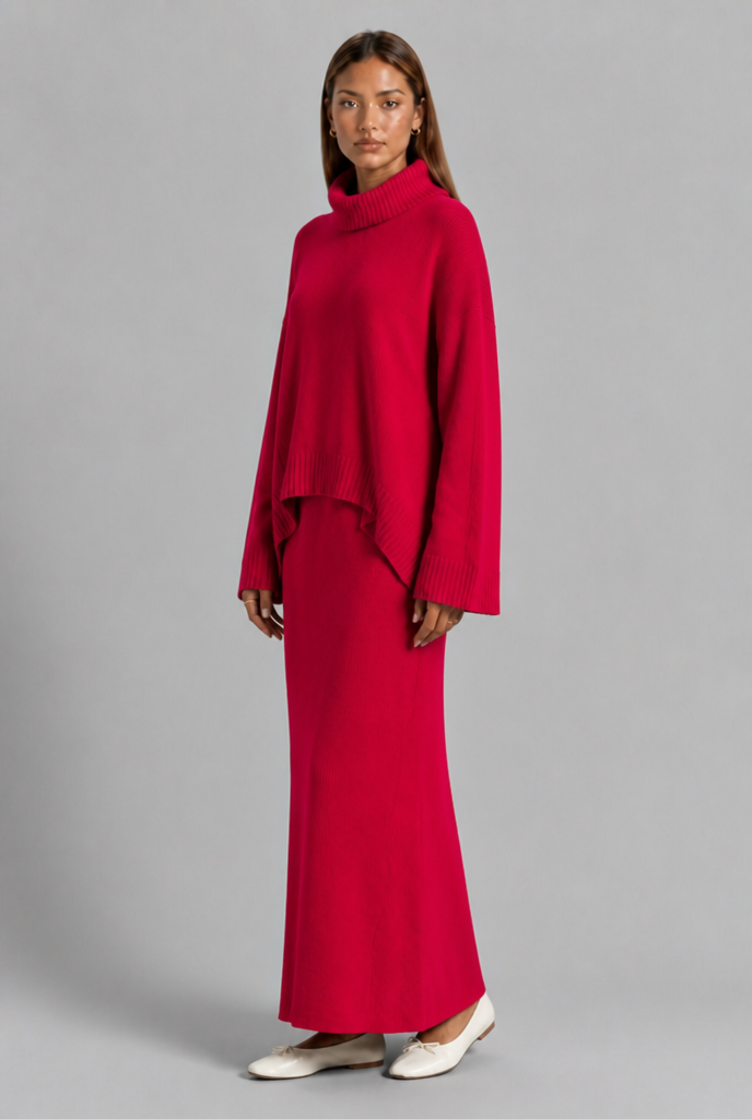 Knitted Turtleneck Jumper & Maxi Skirt Set