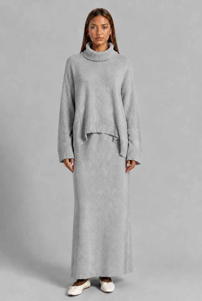 Knitted Turtleneck Jumper & Maxi Skirt Set