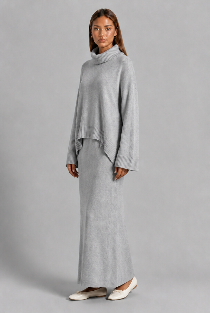 Knitted Turtleneck Jumper & Maxi Skirt Set