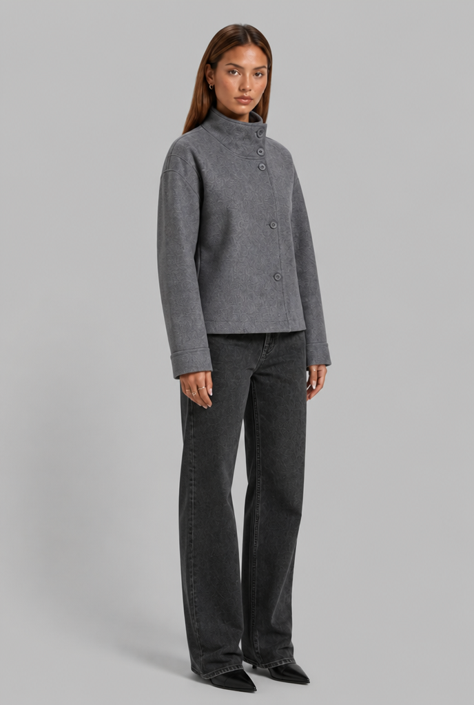 Cropped Jacket with Funnel Neck