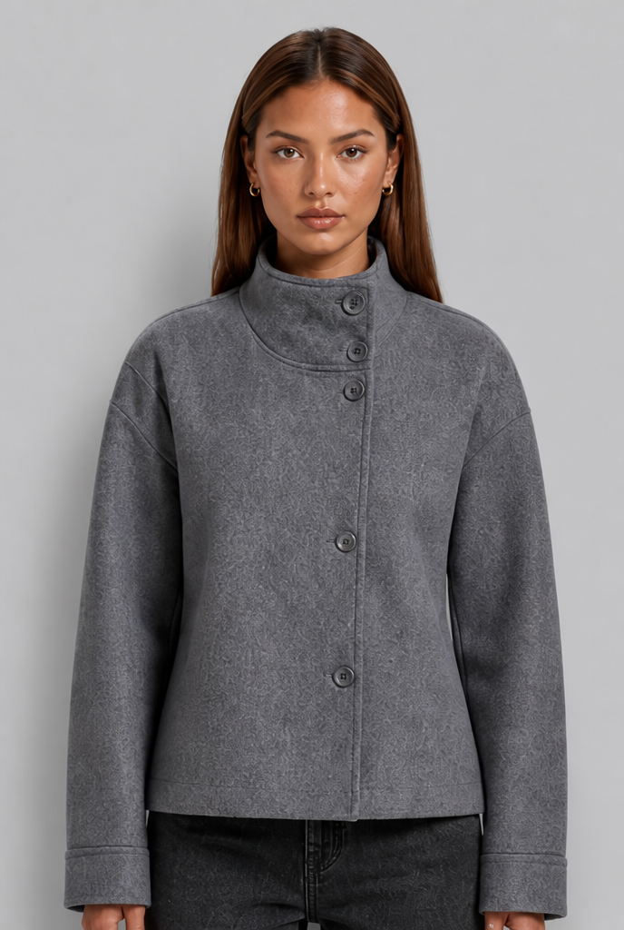 Cropped Jacket with Funnel Neck