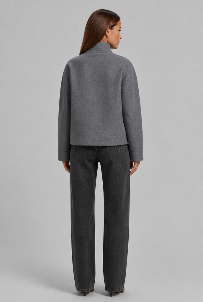Cropped Jacket with Funnel Neck