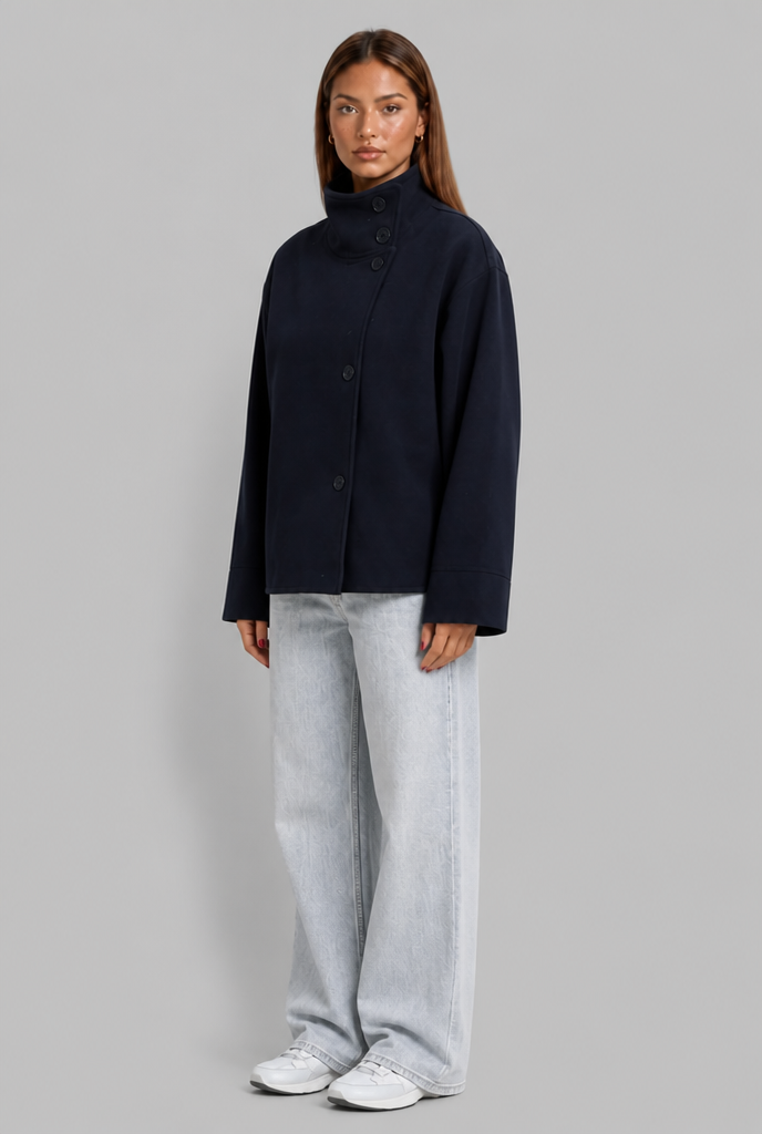 Cropped Jacket with Funnel Neck