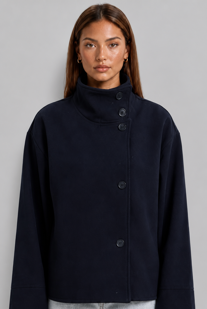 Cropped Jacket with Funnel Neck