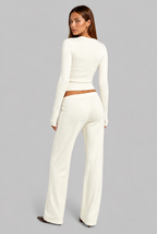Ribbed Cardigan & Wide Leg Trousers Set