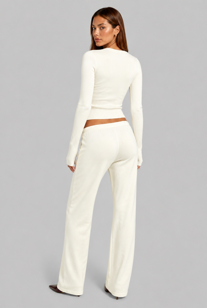 Ribbed Cardigan & Wide Leg Trousers Set