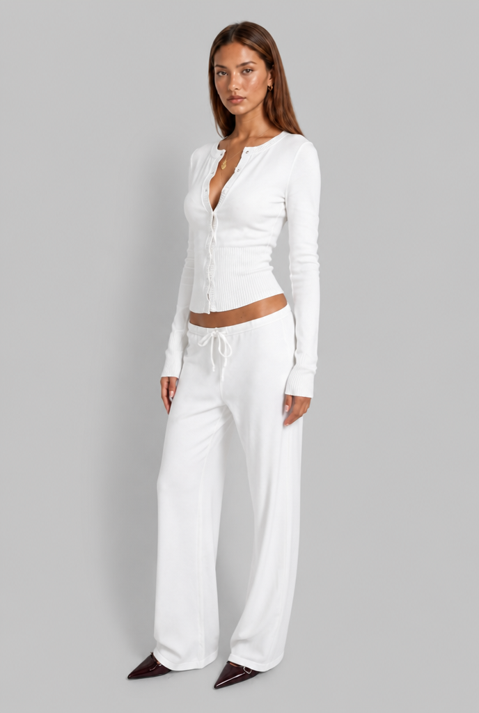 Ribbed Cardigan & Wide Leg Trousers Set