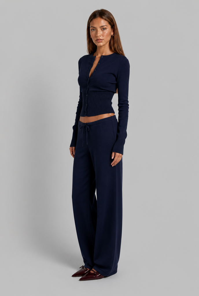 Ribbed Cardigan & Wide Leg Trousers Set