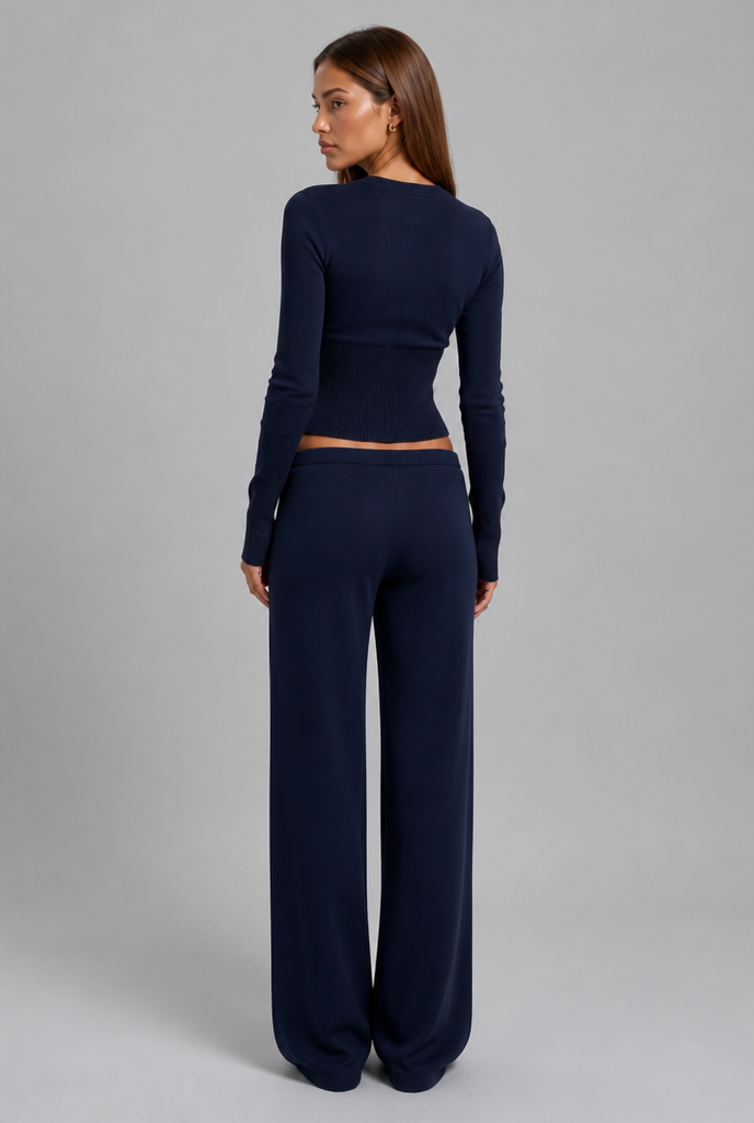 Ribbed Cardigan & Wide Leg Trousers Set