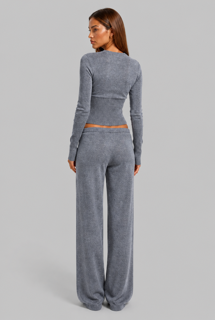 Ribbed Cardigan & Wide Leg Trousers Set