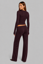 Ribbed Cardigan & Wide Leg Trousers Set