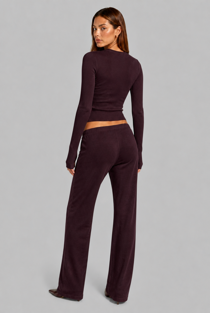 Ribbed Cardigan & Wide Leg Trousers Set