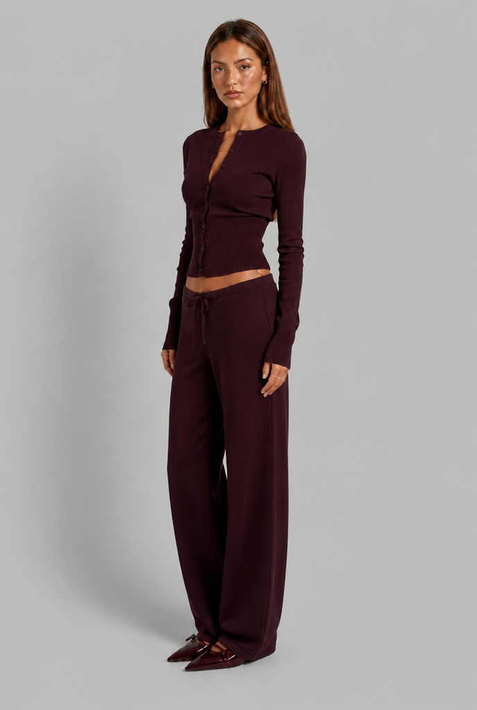 Ribbed Cardigan & Wide Leg Trousers Set
