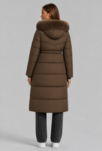 Long Puffer Coat with Fur Hood