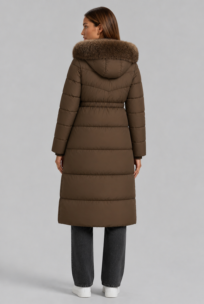 Long Puffer Coat with Fur Hood
