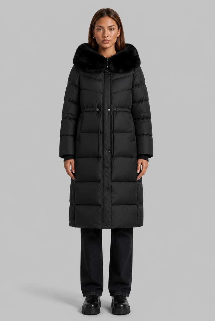 Long Puffer Coat with Fur Hood
