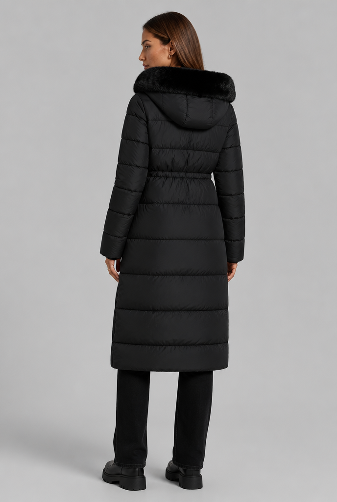 Long Puffer Coat with Fur Hood