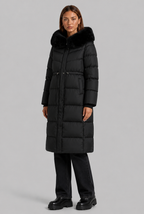 Long Puffer Coat with Fur Hood