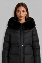 Long Puffer Coat with Fur Hood