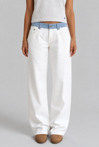 Wide Leg Jeans with Contrast Waistband