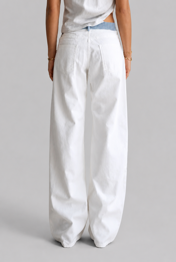 Wide Leg Jeans with Contrast Waistband