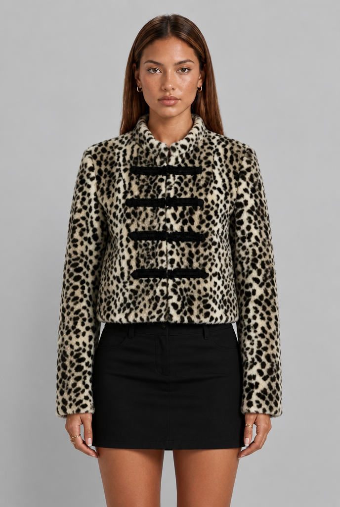 Leopard Print Military Jacket