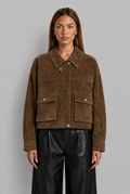 Suede Cropped Jacket with Patch Pockets