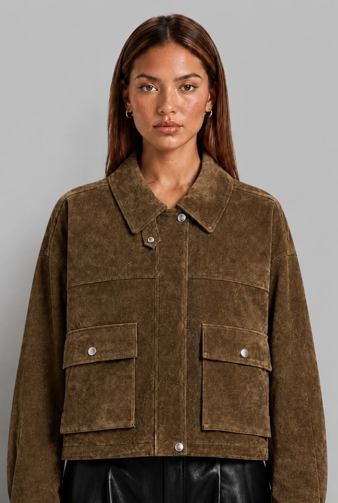 Suede Cropped Jacket with Patch Pockets