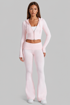Ribbed Knit Zip Hoodie & Flare Pants Set