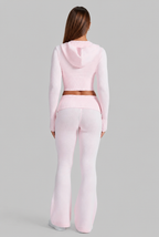 Ribbed Knit Zip Hoodie & Flare Pants Set