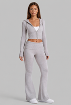 Ribbed Knit Zip Hoodie & Flare Pants Set