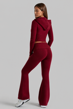 Ribbed Knit Zip Hoodie & Flare Pants Set