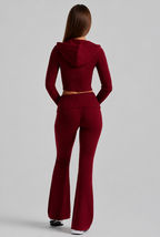 Ribbed Knit Zip Hoodie & Flare Pants Set