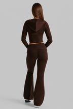 Ribbed Knit Zip Hoodie & Flare Pants Set