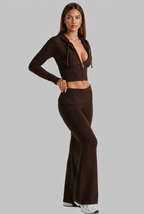 Ribbed Knit Zip Hoodie & Flare Pants Set