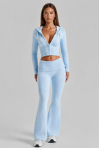 Ribbed Knit Zip Hoodie & Flare Pants Set