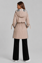 Hooded Trench Coat with Plaid Lining