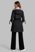 Hooded Trench Coat with Plaid Lining