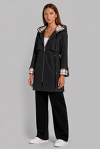 Hooded Trench Coat with Plaid Lining